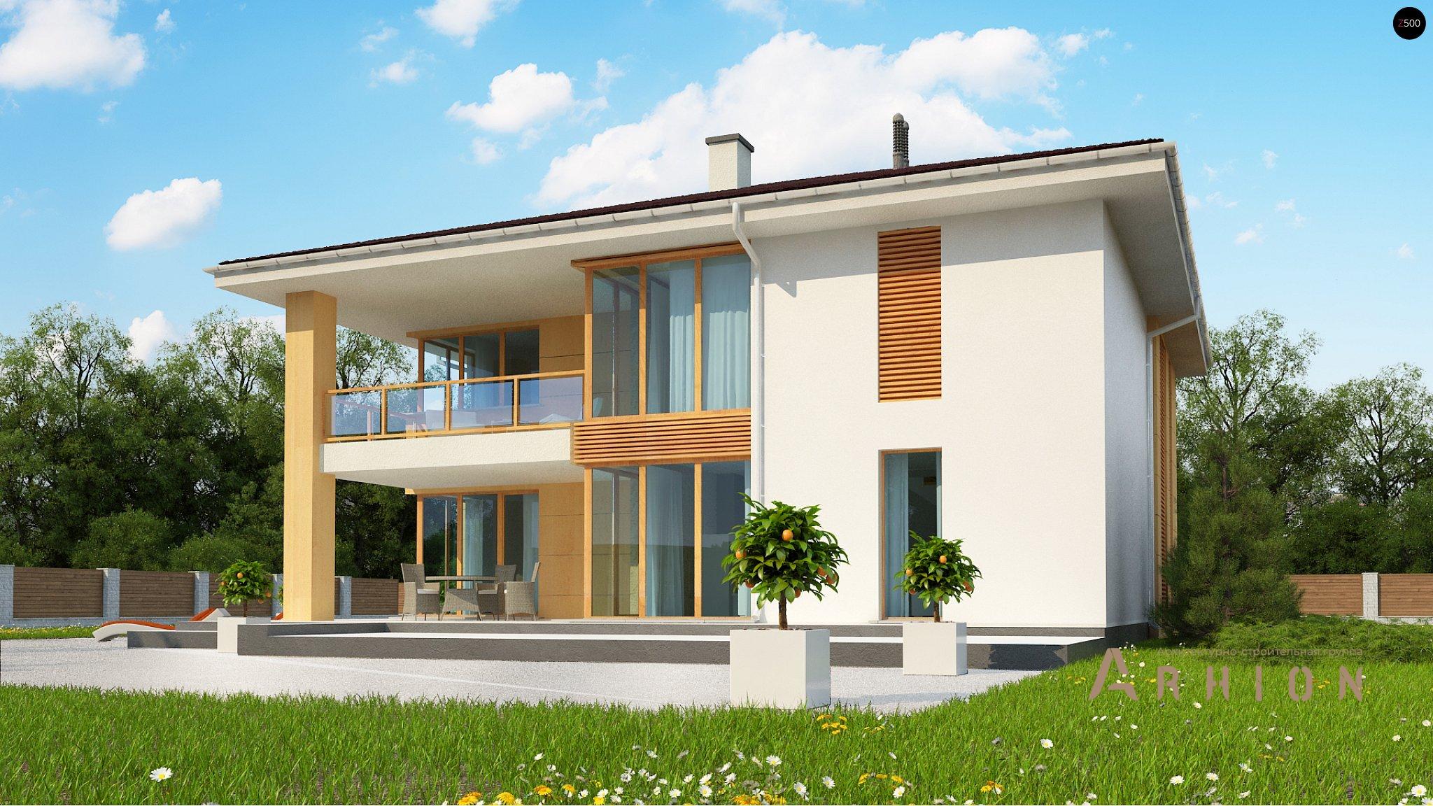 4. Проект двухэтажного дома в современном стиле с четырехскатной, Z156 A, площадью - 265 кв c терассой, гаражом